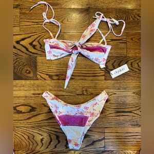 Elysiian Floral Bikini Set with Pink Accents - Small Top/Large Bottom